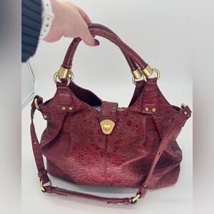Brahmin Croc-Embossed Leather Satchel / Hobo – Burgundy Oxblood